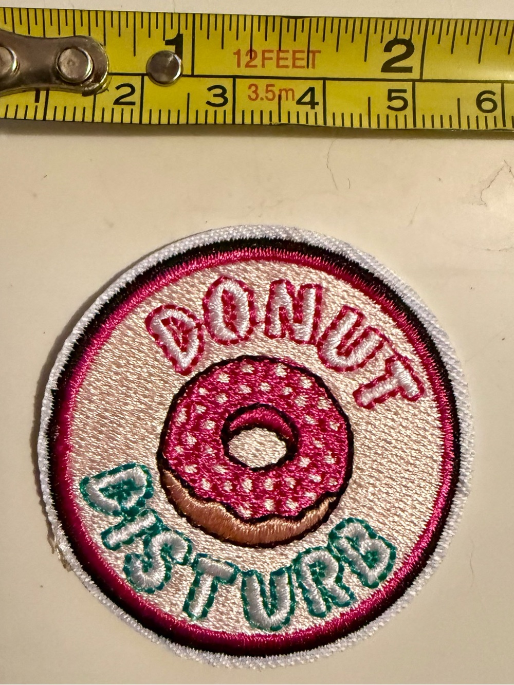 Donut Disturb Pink Embroidered Patch - Fun Pink & Cream Sew-On Accent